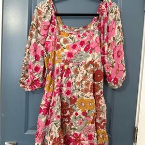 JODIFL Floral Patchwork Mini Dress - Pink, Yellow, Brown